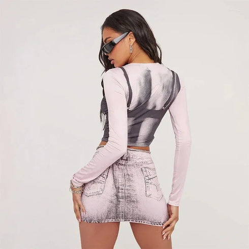 Lingerie Print Top & Skirt