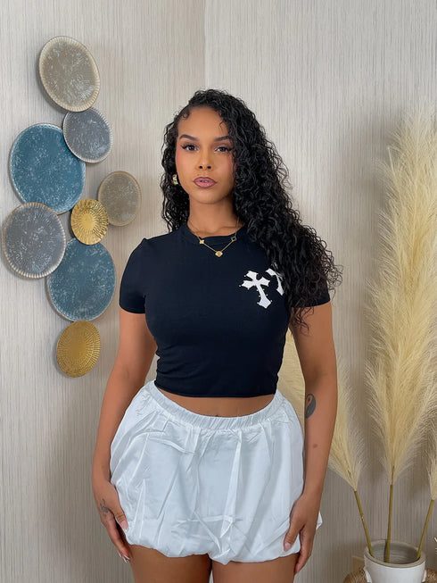Rhinestone Cross Crop Top